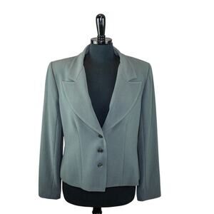Linda Lundstrom Sage Green Gray Blazer Jacket Short Minimalist Office